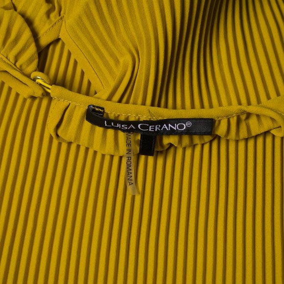 Luisa Cerano Mustard Pleated Blouse Women's 12 NWT - Picture 12 of 12